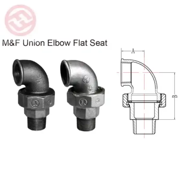 Malleable Iron 98 Union Elbow M/F Conical Joint Seat NPT Thread