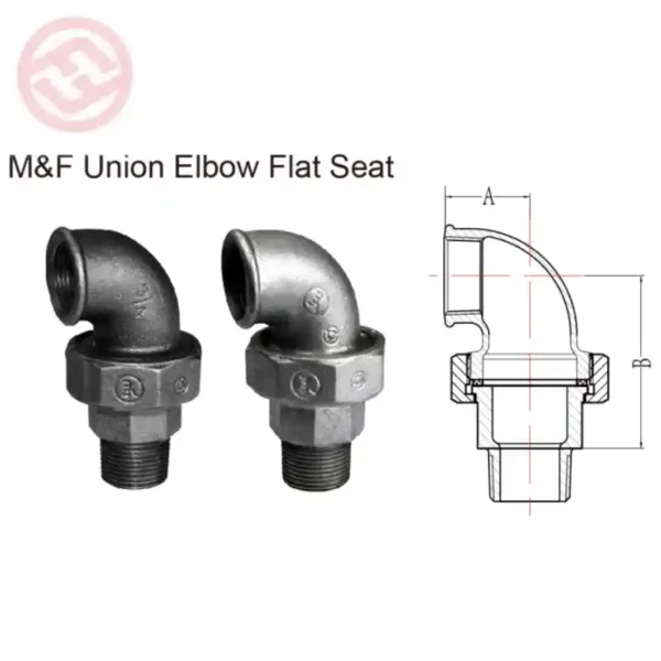 Malleable Iron 97 Union Elbow M/F Flat Seat NPT Thread